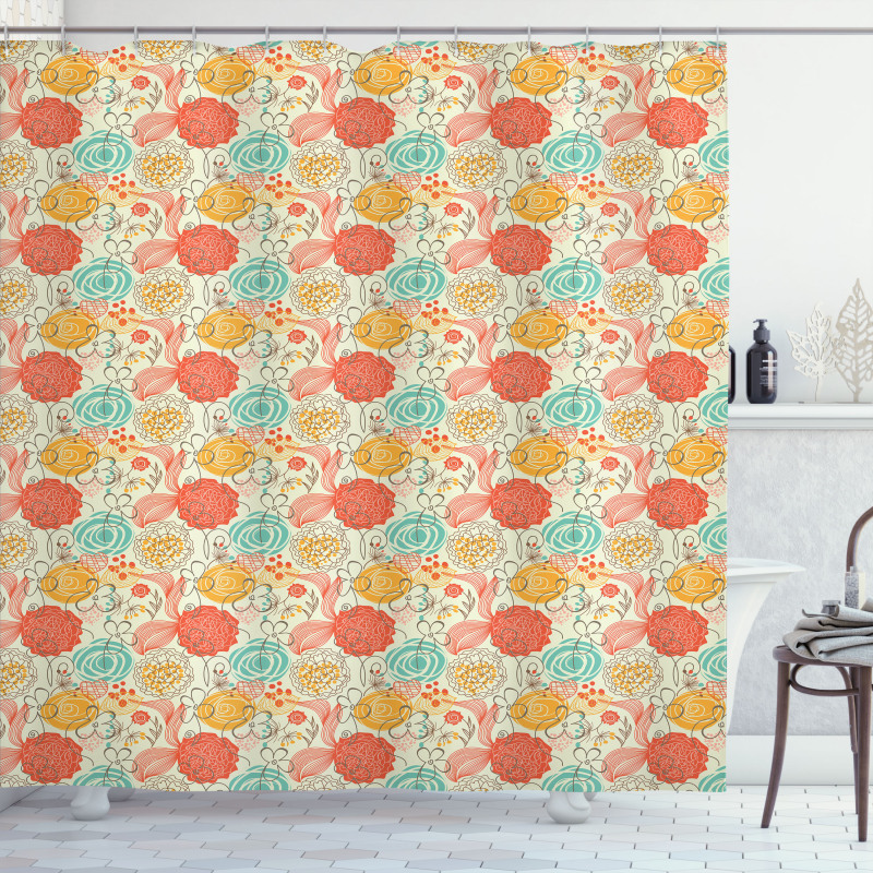 Cheerful Garden Doodle Shower Curtain