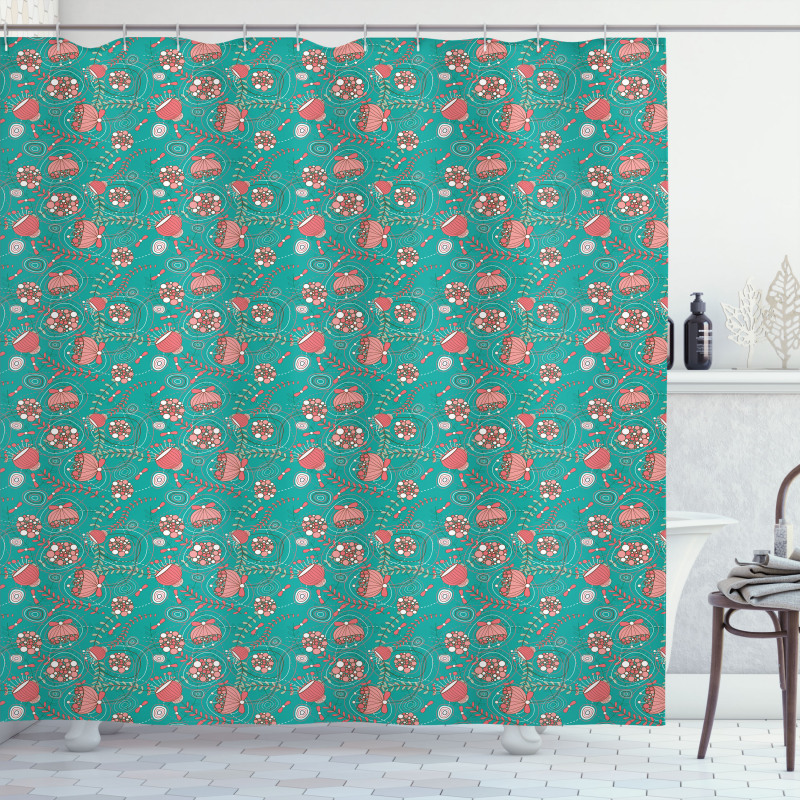 Abstract Flowers Dots Shower Curtain