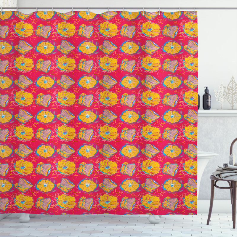 Aquarelle Flower Pattern Shower Curtain