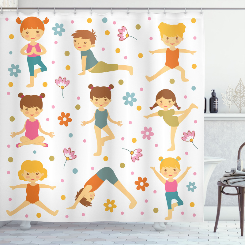 Cartoon Exercising Kids Shower Curtain