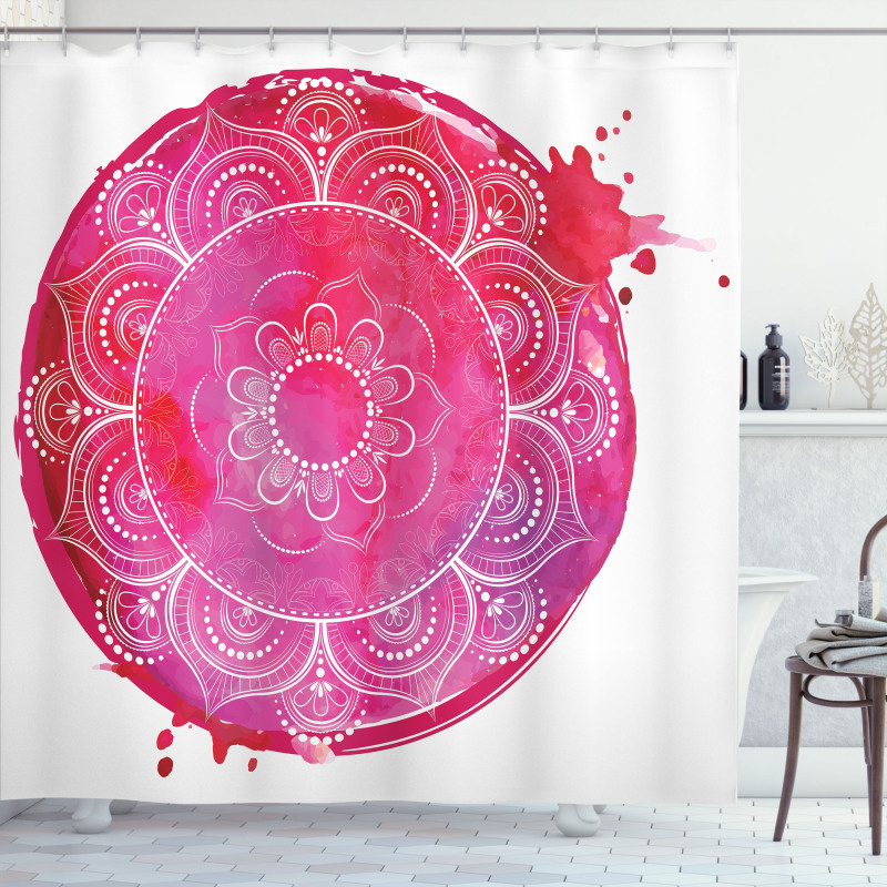 Pink Watercolor Mandala Shower Curtain