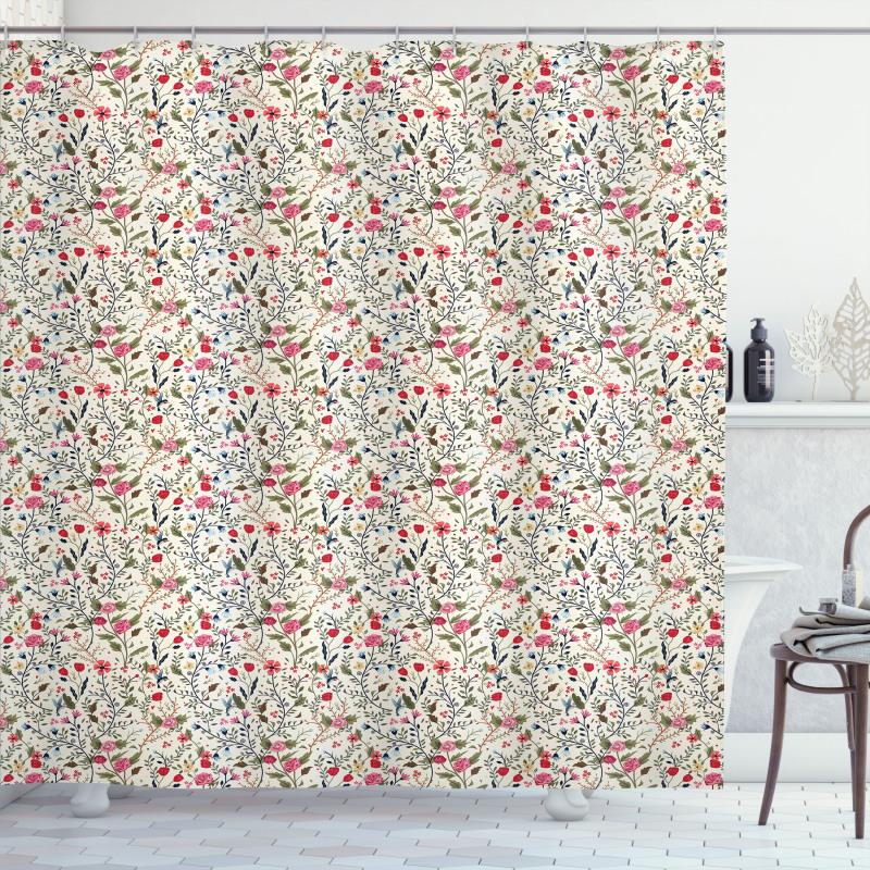 Flora and Fauna Pattern Shower Curtain