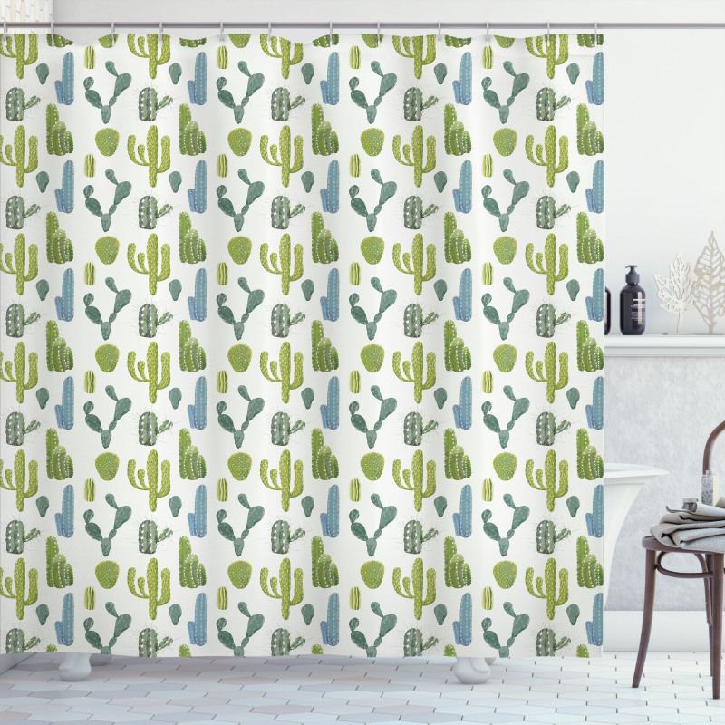 Hand Drawn Cacti Motif Shower Curtain