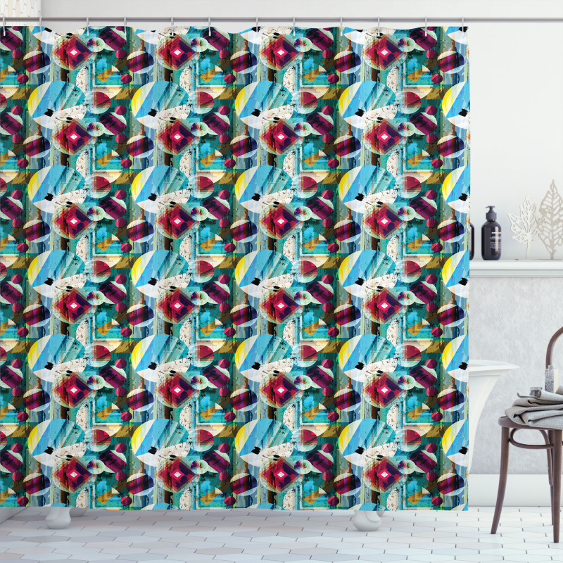 Grungy Geometric Art Shower Curtain