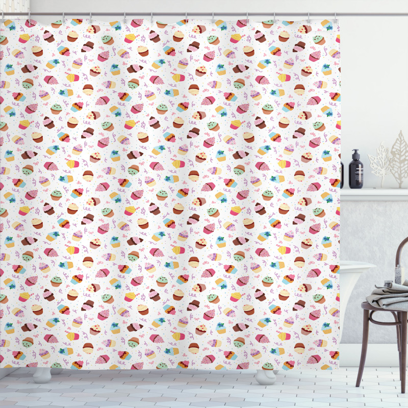 Creamy Colorful Cupcakes Shower Curtain