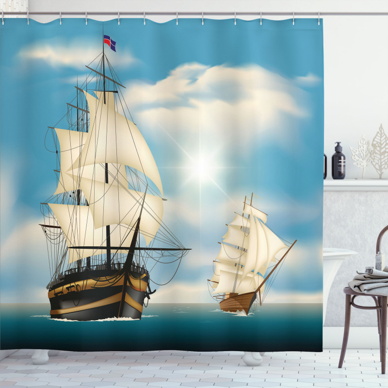 Antique Ships Navy Shower Curtain