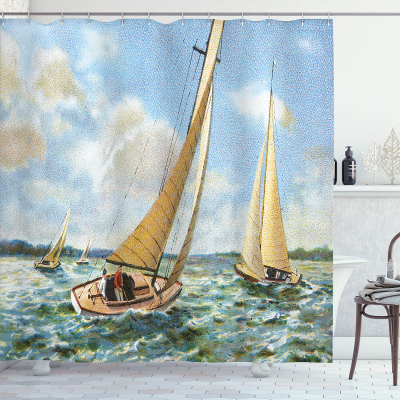 Sailing Wavy Sea Shower Curtain