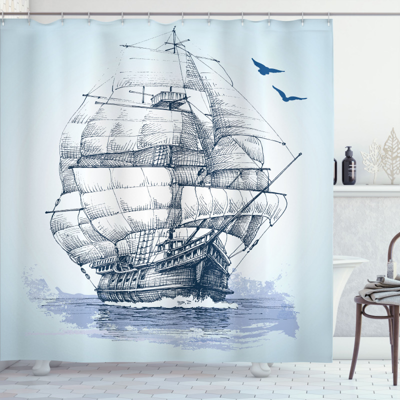 Old Ship at Sea Shower Curtain