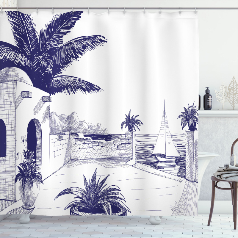 Beach House by Sea Shower Curtain