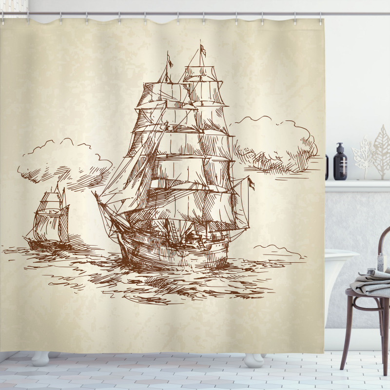 Old Ship Sketch Shower Curtain