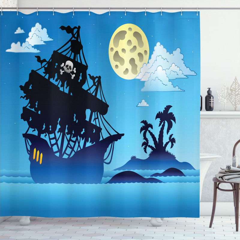 Pirate Ship Island Shower Curtain