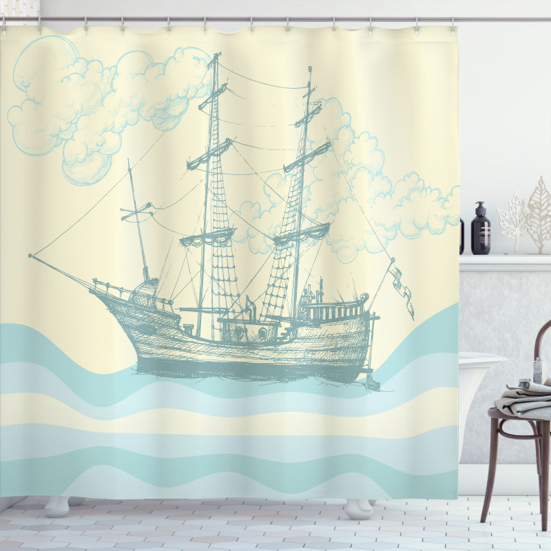 Ship Waves Clouds Shower Curtain