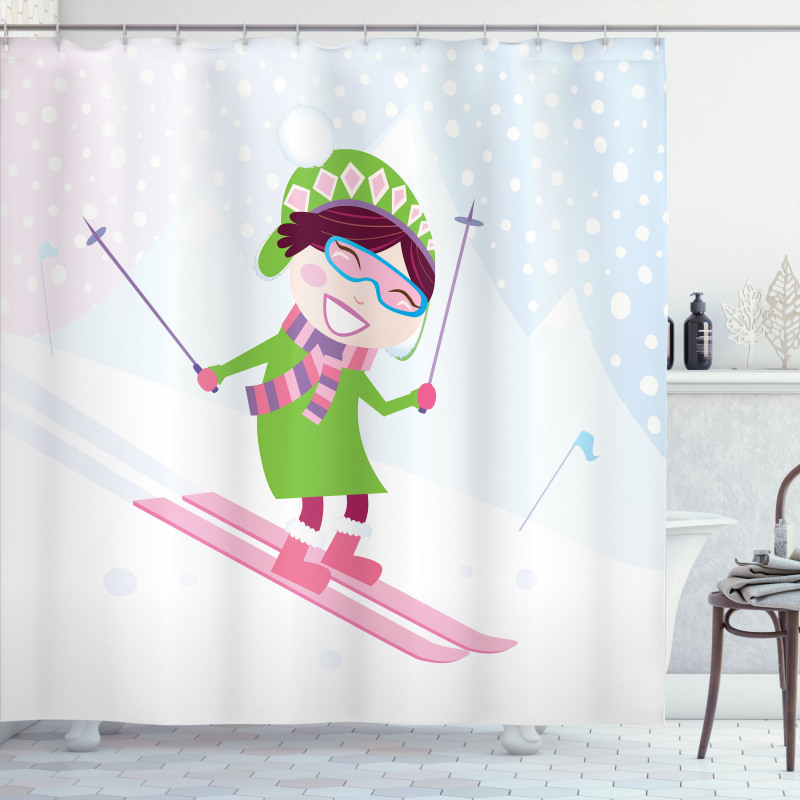 Skiing Girl Snow Shower Curtain