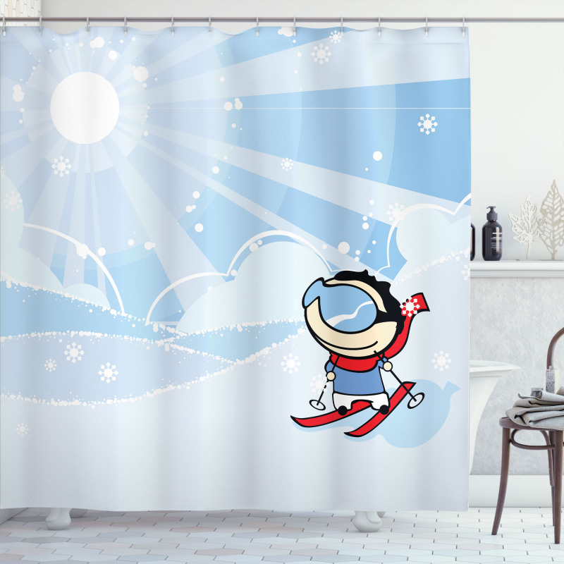 Skiing Boy Sunshine Shower Curtain