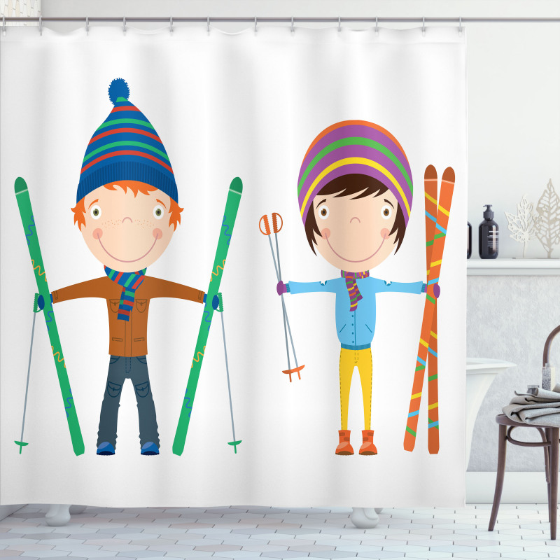 Boy and Girl Skis Shower Curtain