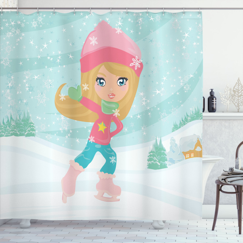 Little Girl Skating Shower Curtain