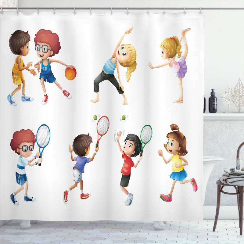 Exercising Children Shower Curtain