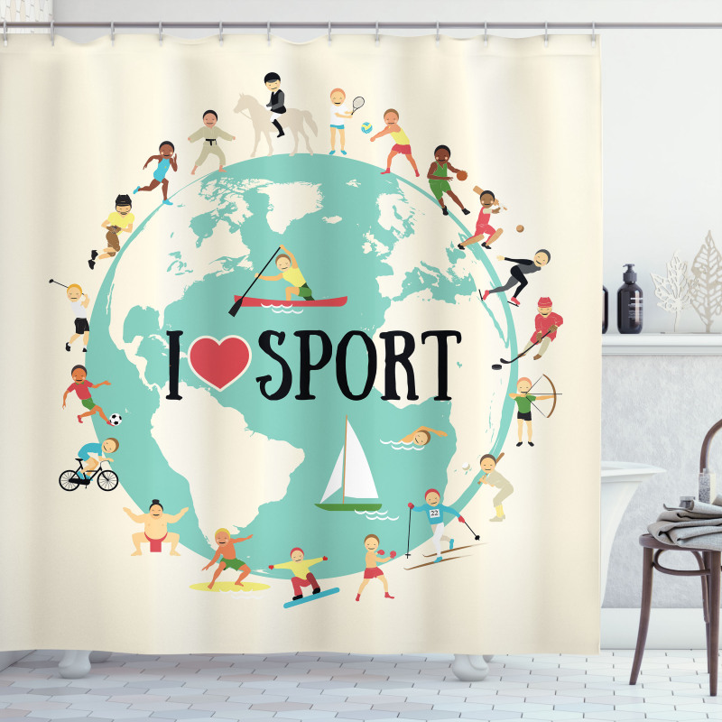 I Love Sports Words Shower Curtain