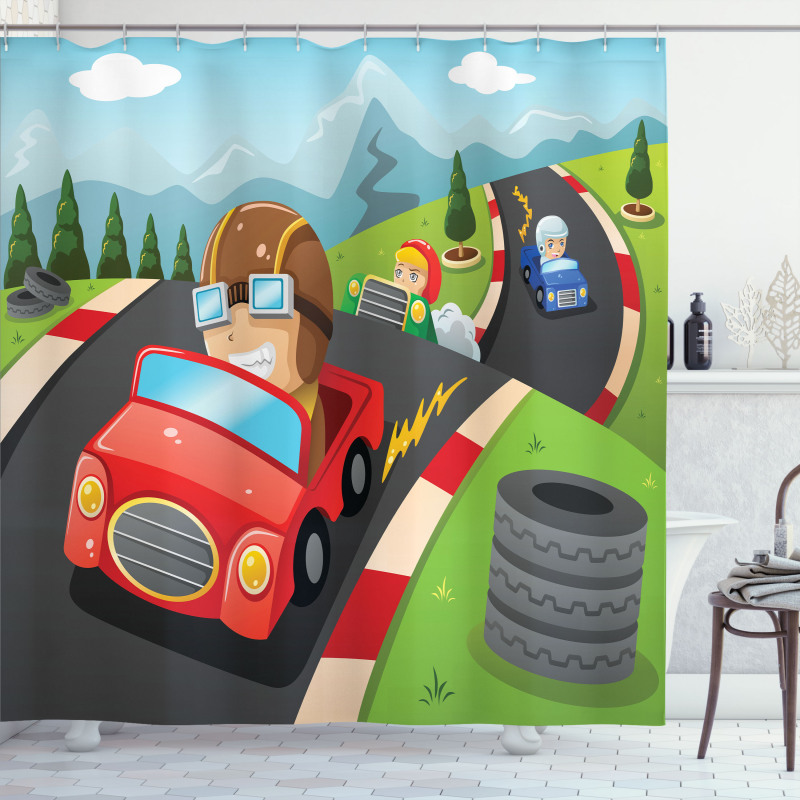 Auto Racing Boys Shower Curtain