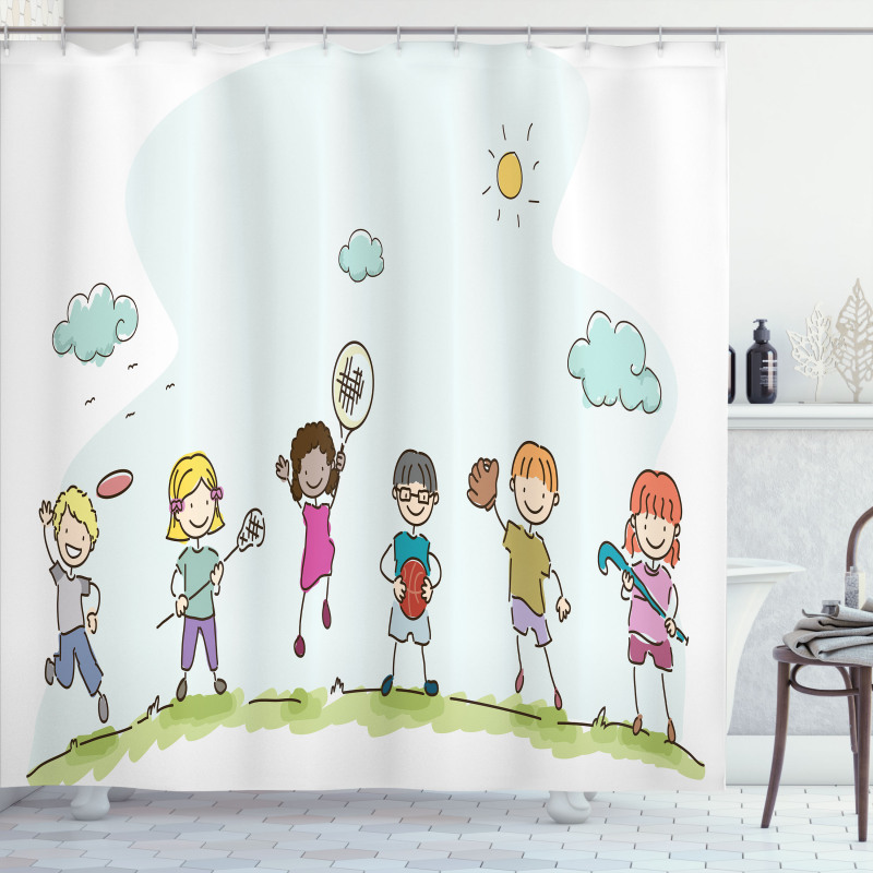 Cartoon Day in Park Shower Curtain