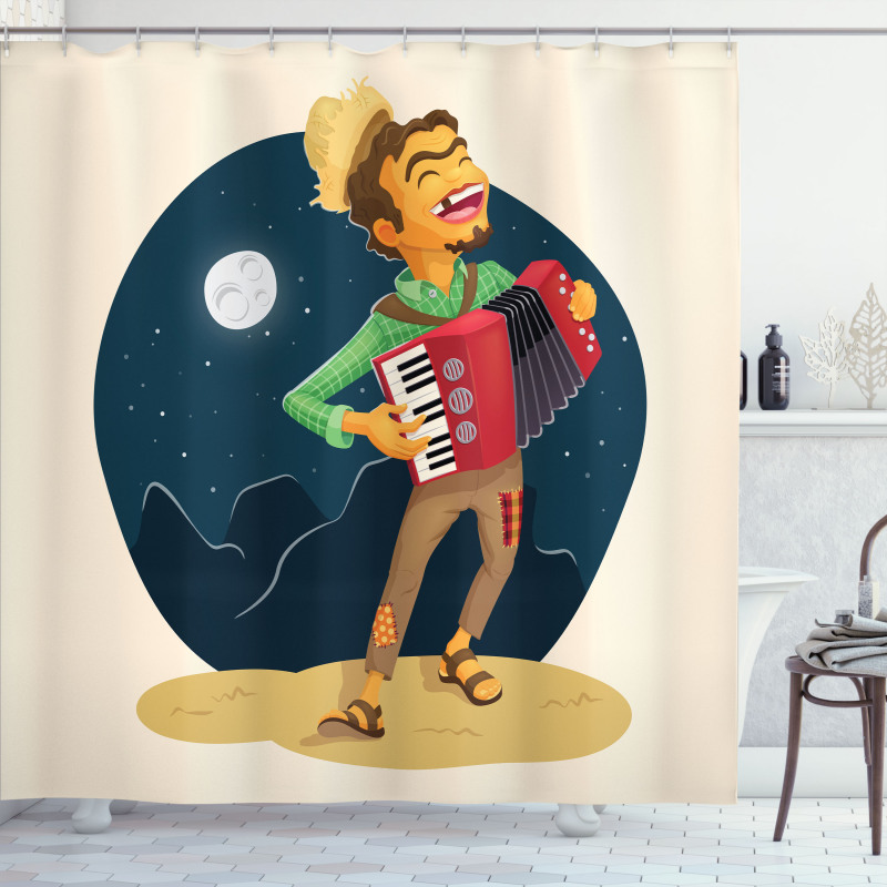 Cheerful Accordion Player Shower Curtain