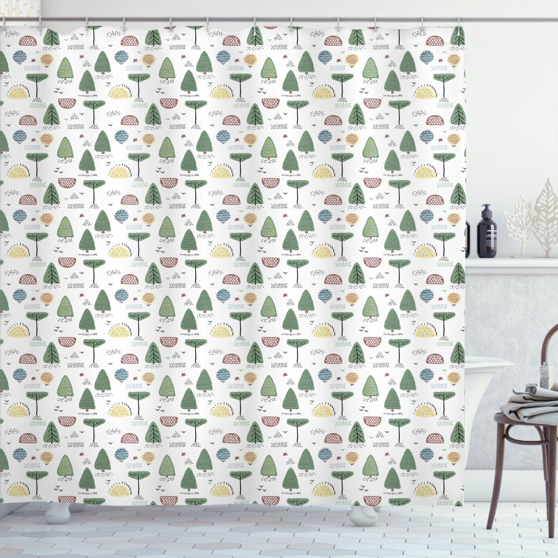 Woodland with Birds Shower Curtain