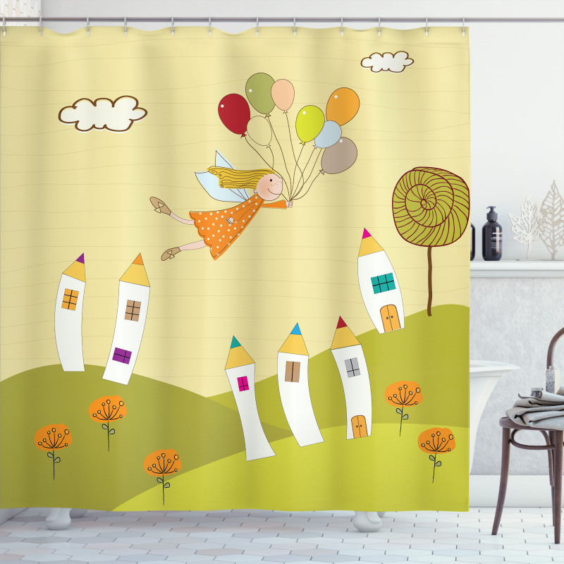 Fairy Flying over City Shower Curtain