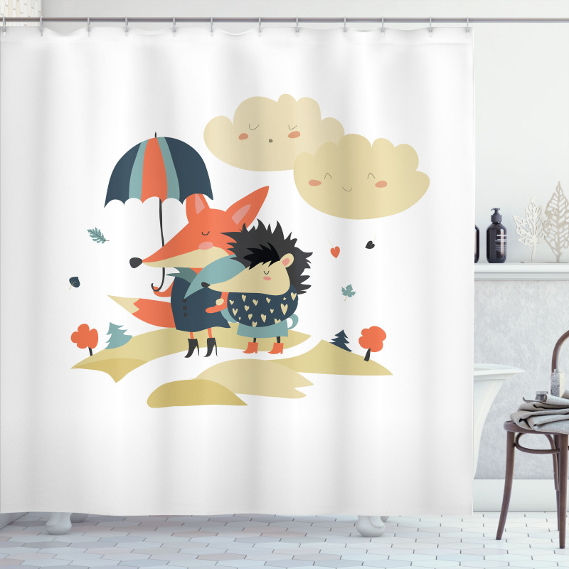 Fox and Hedgehog Couple Shower Curtain