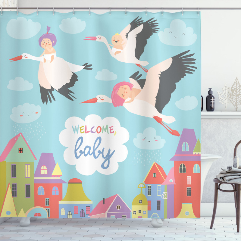 Cartoon Storks Shower Curtain