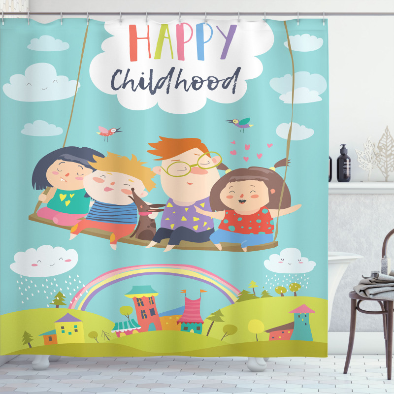 Happy Kids on a Swing Shower Curtain