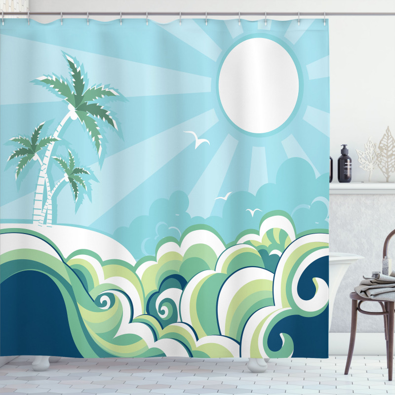 Wavy Sea Palm Trees Shower Curtain