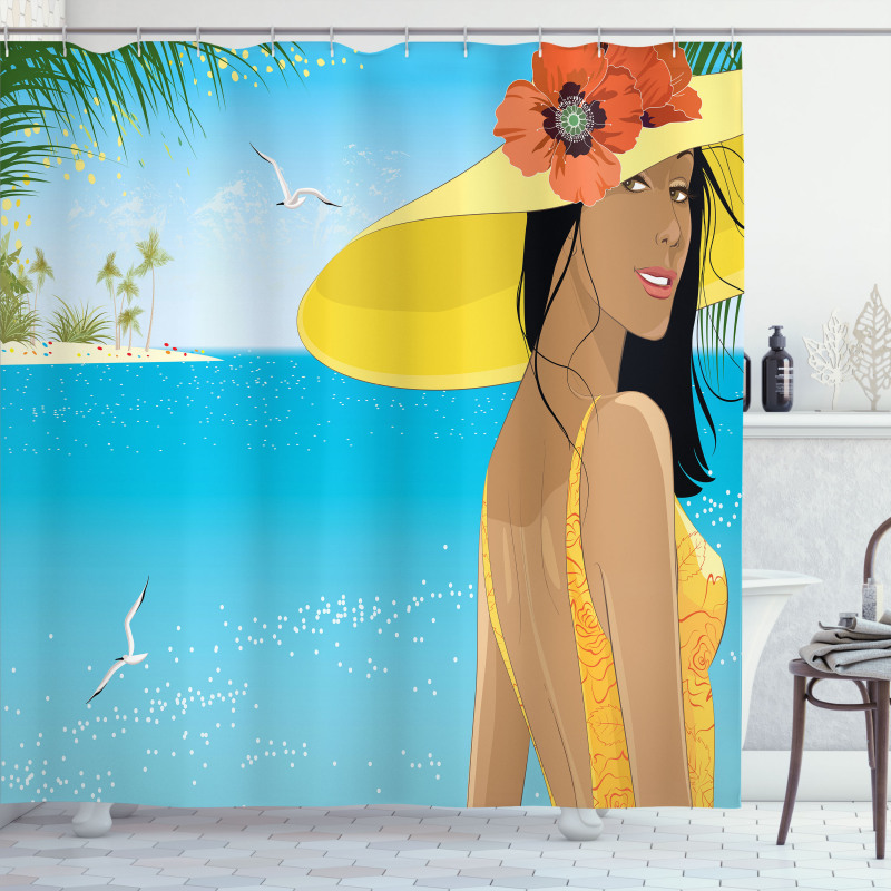 Young Woman Tropical Sea Shower Curtain