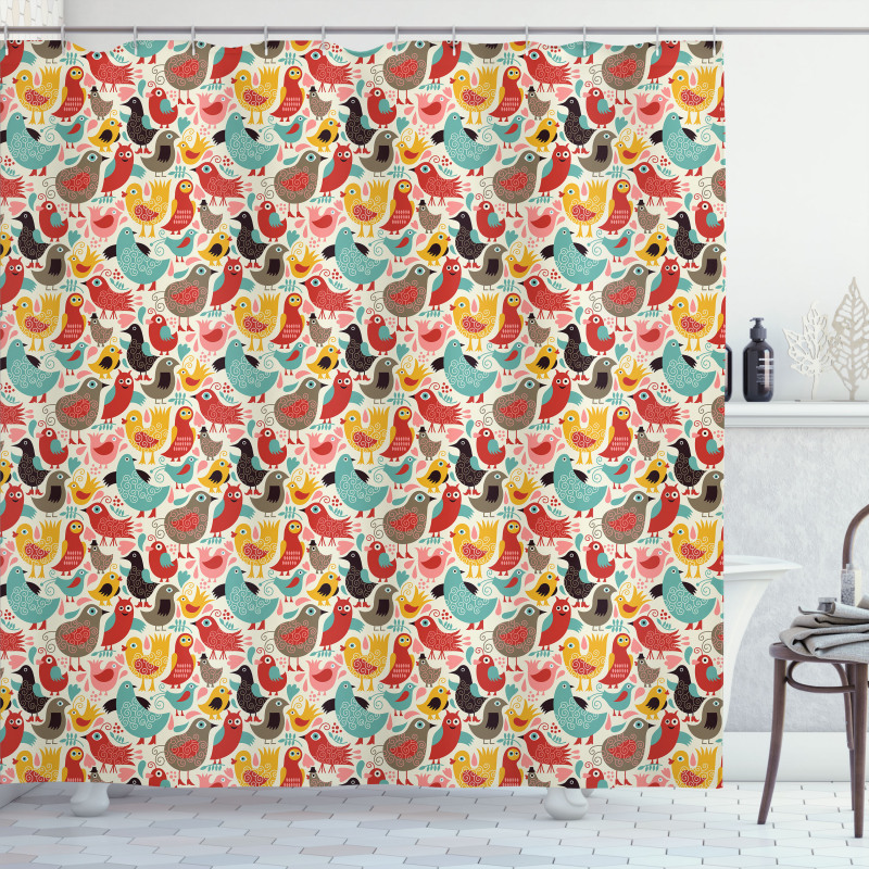 Whimsical Colorful Birds Shower Curtain