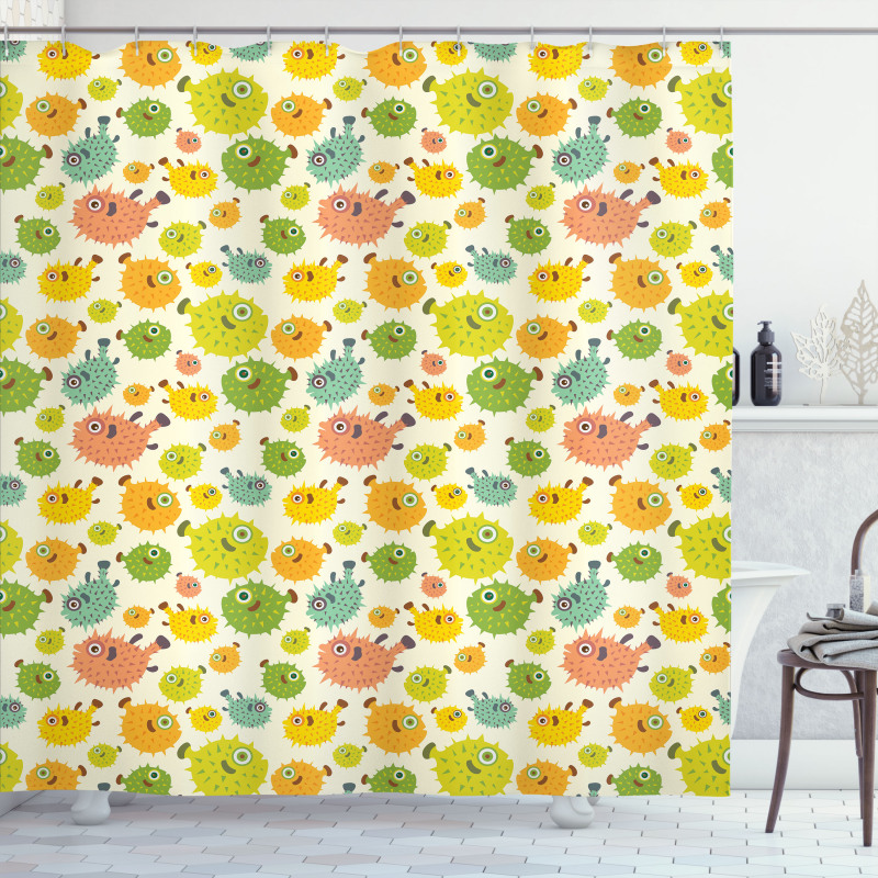 Funny Pufferfish Colorful Shower Curtain