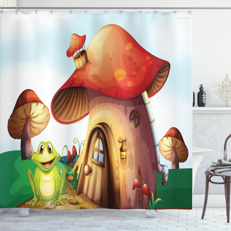 Cartoon Mushroom Houses Shower Curtain