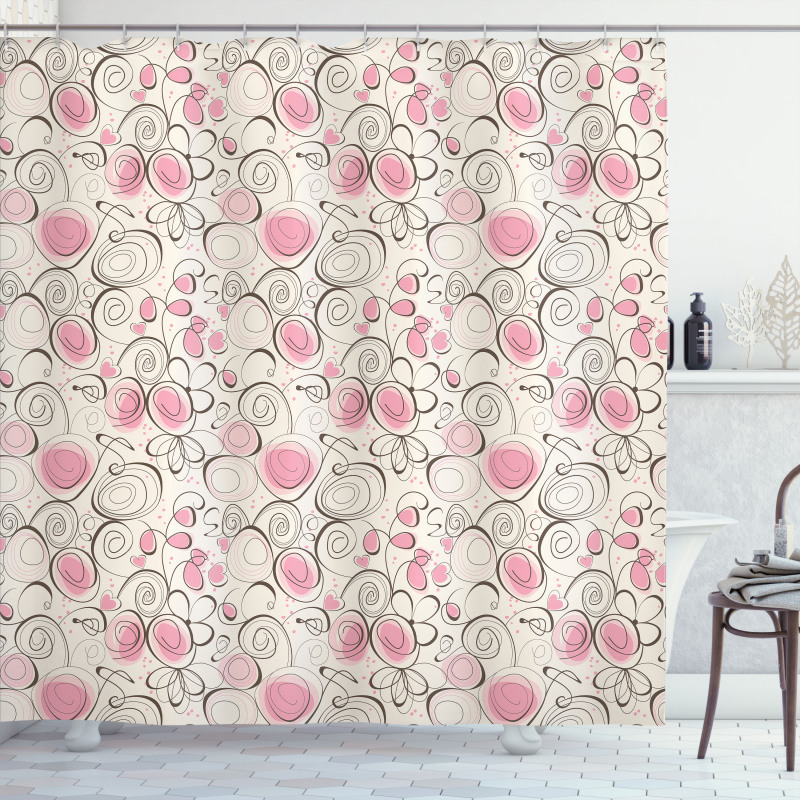 Doodle Swirls and Hearts Shower Curtain