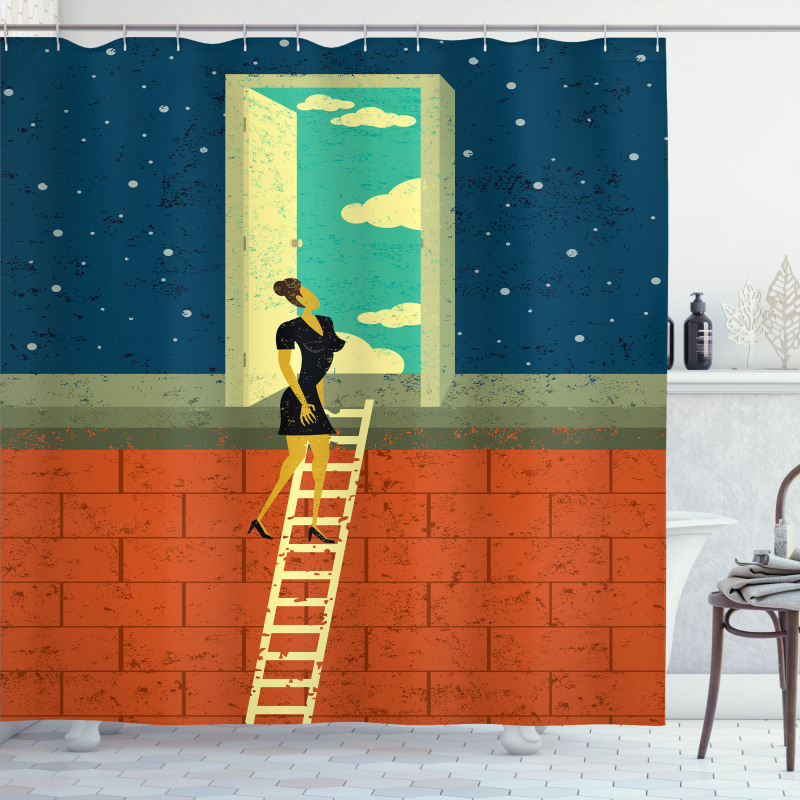 Woman on Ladder Shower Curtain