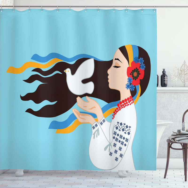 Girl with Peace Dove Shower Curtain
