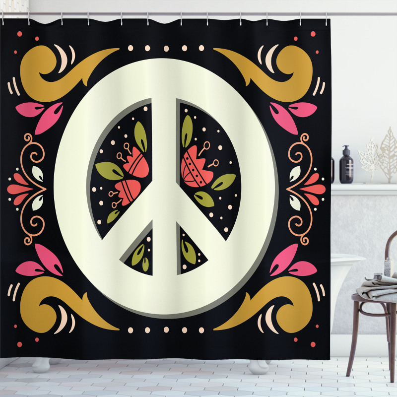 Peace Sign with Flowers Shower Curtain