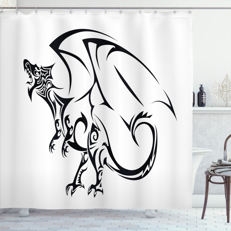 Tribal Dragon Sketch Shower Curtain