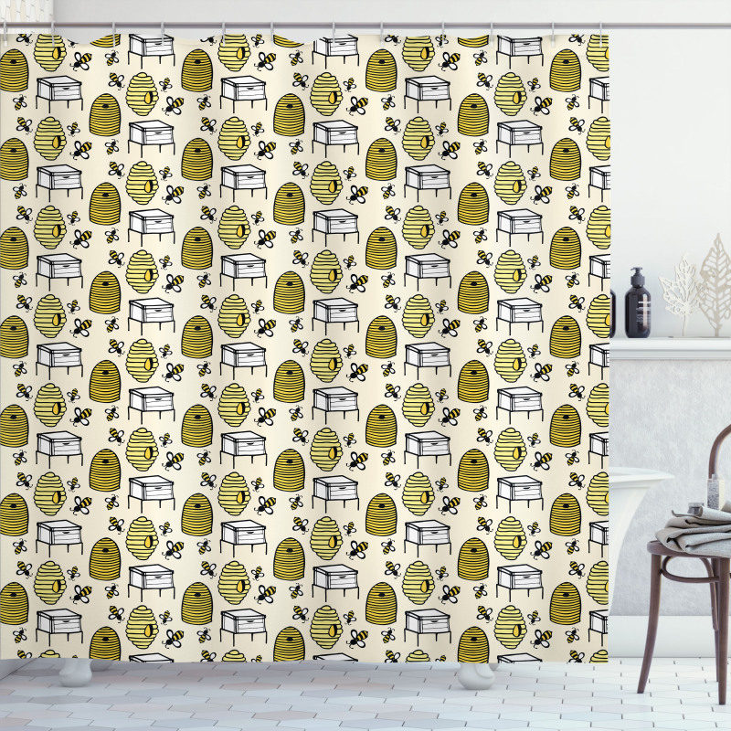 Caricature Bee Hives Rural Shower Curtain