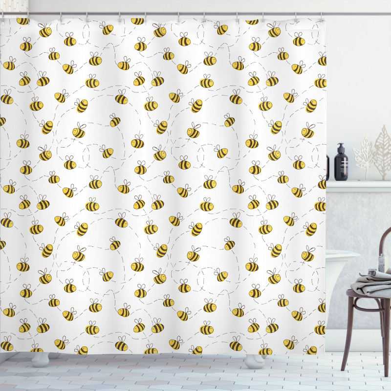 Simple Doodle Flying Bee Shower Curtain