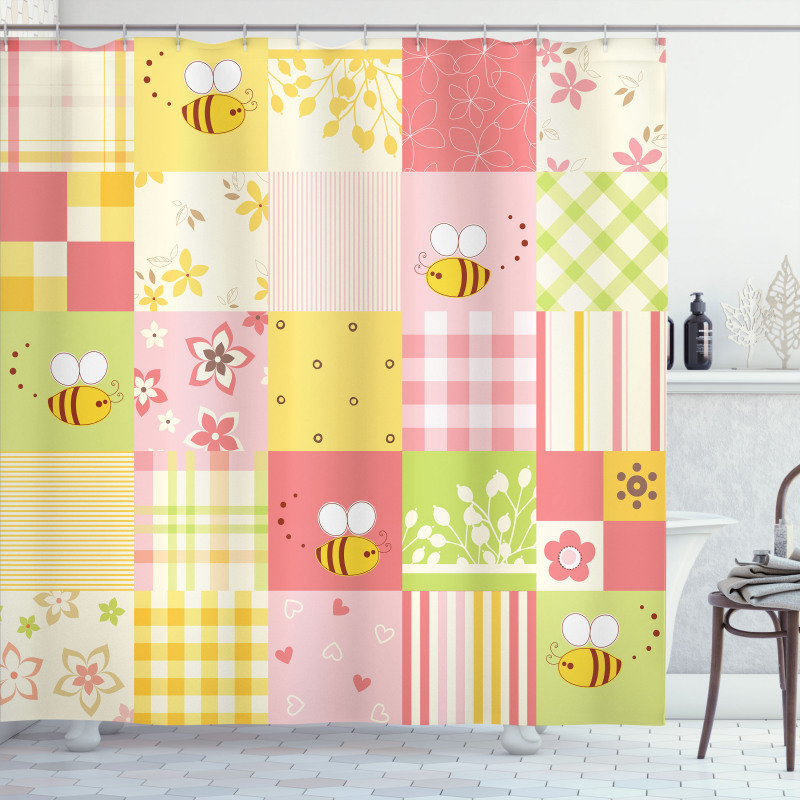 Floral and Geometric Tiles Shower Curtain