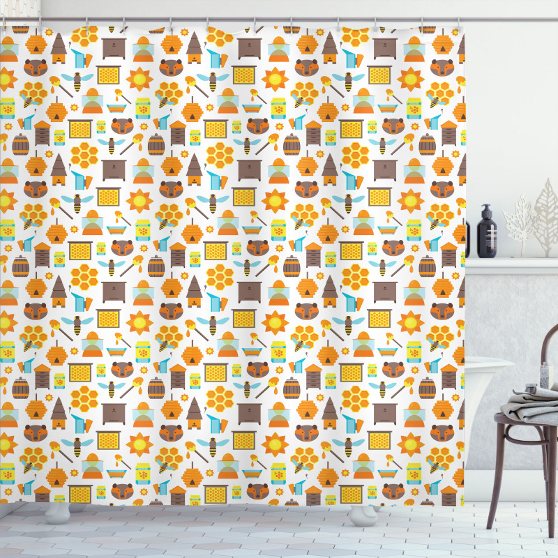 Cartoon Apiary Elements Shower Curtain