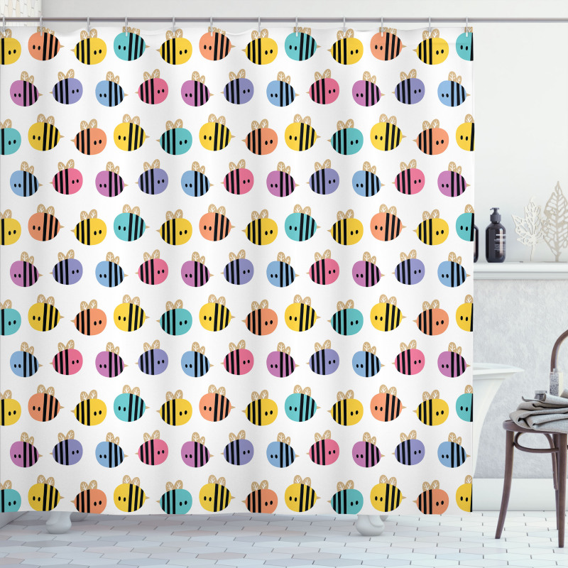 Colorful Flying Bee Sketch Shower Curtain