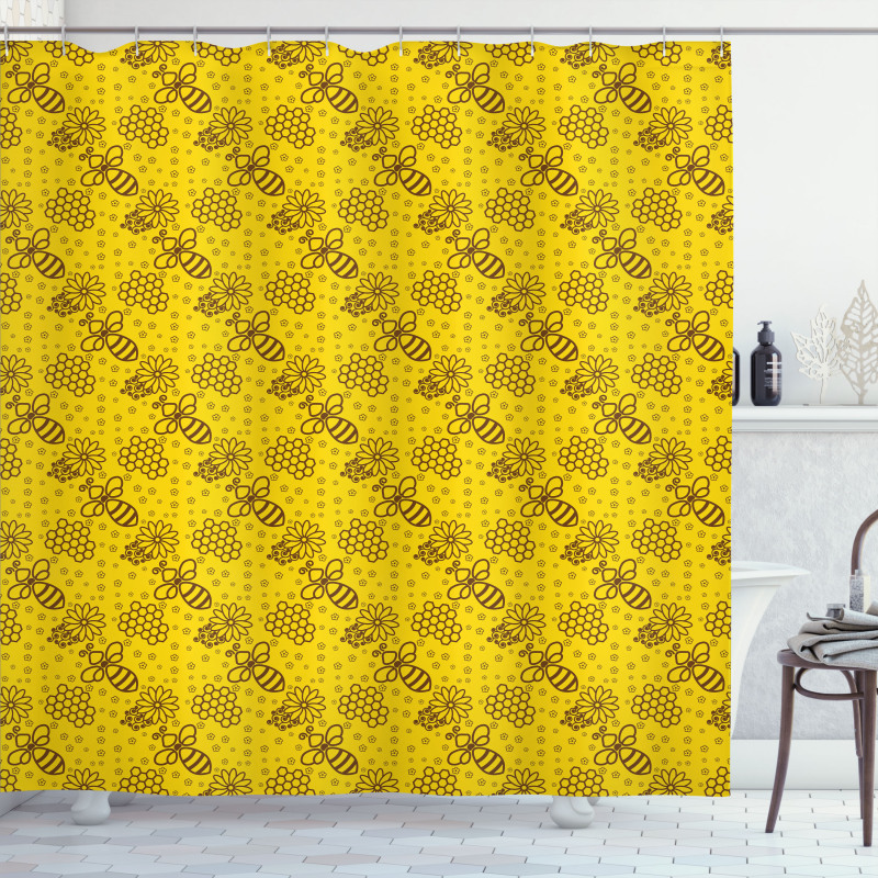 Contour Petals Bees Combs Shower Curtain