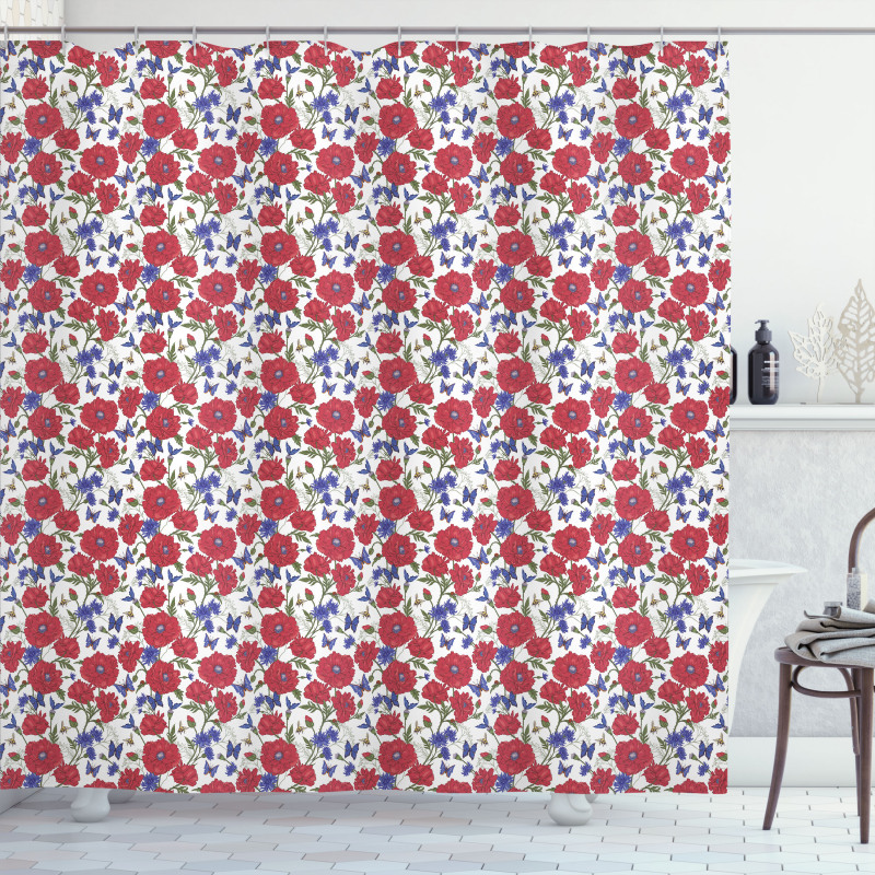 Summer Theme Red Poppies Shower Curtain