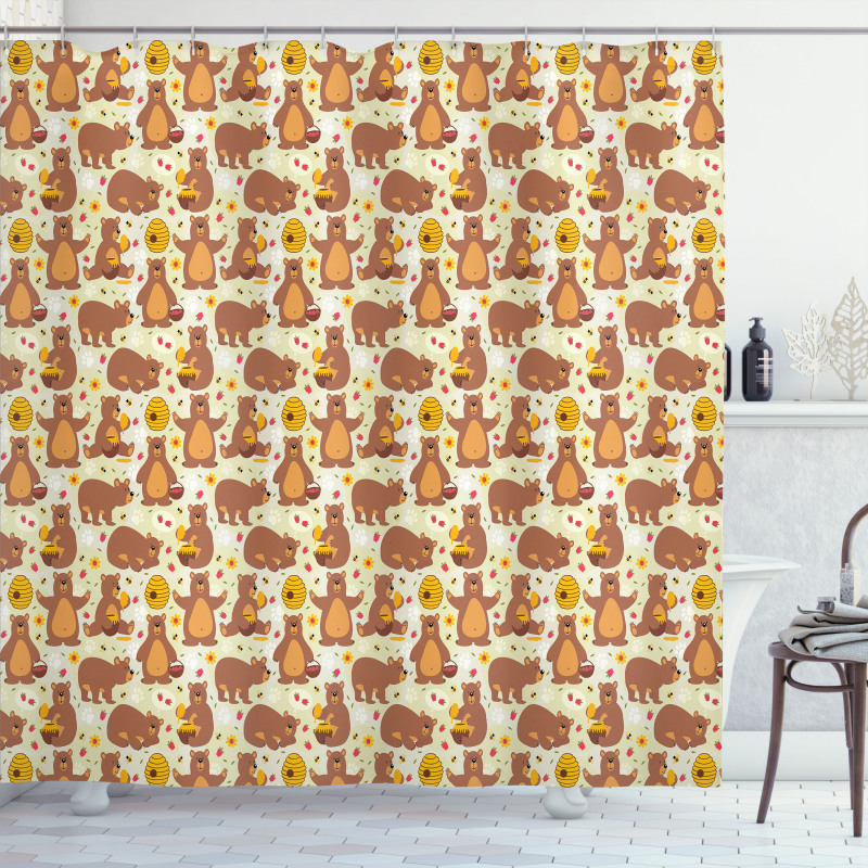 Grizzly Bear Eating Honey Shower Curtain