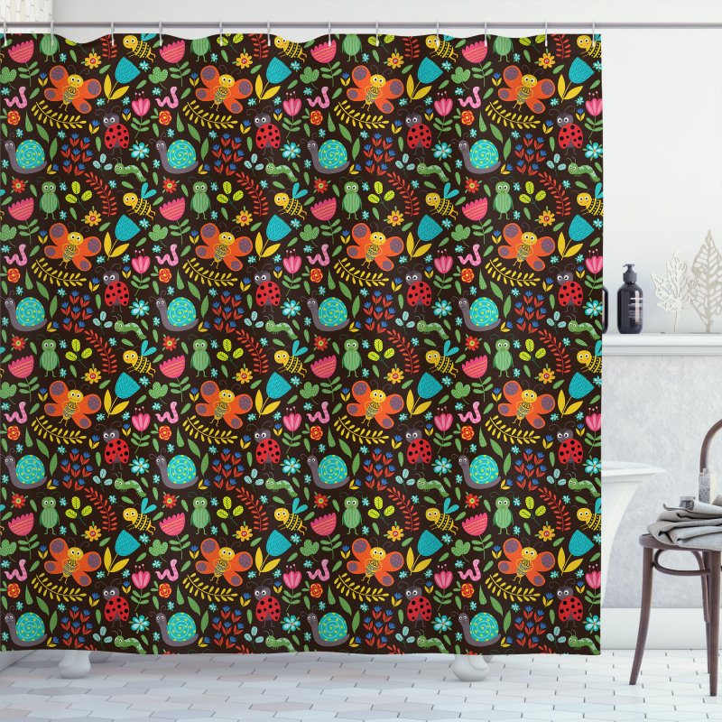 Cartoon Insects Playing Shower Curtain