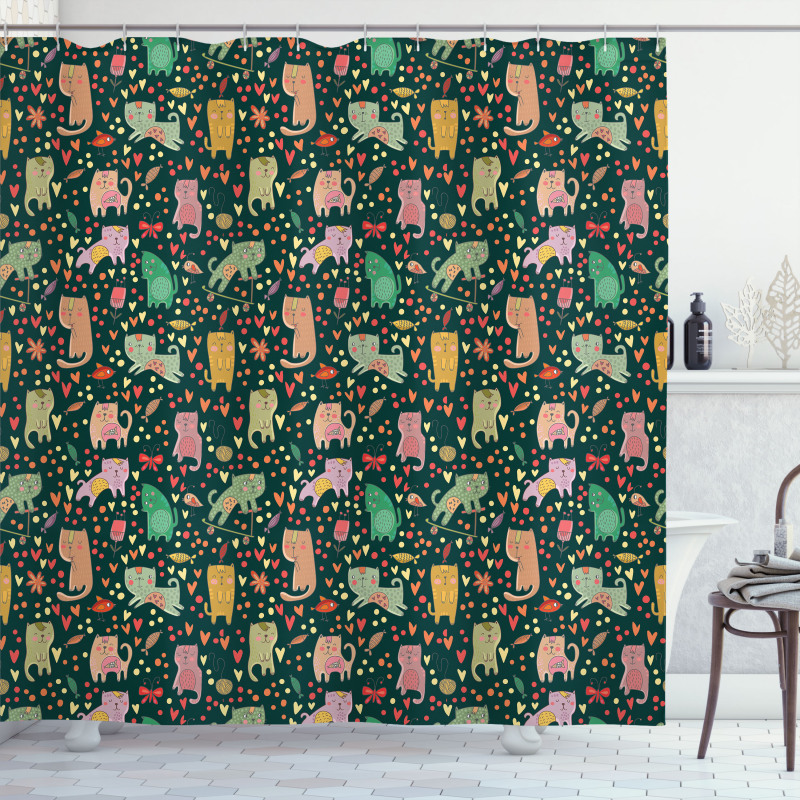 Nocturnal Theme Kittens Shower Curtain
